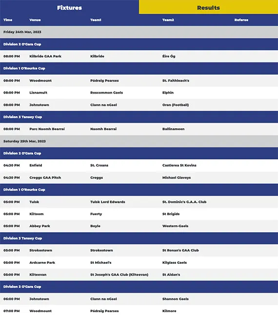 Roscommon GAA Fixtures Roscommon GAA Fixtures
